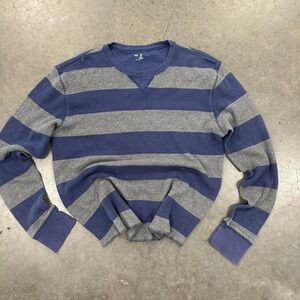 blue & gray striped thermal long sleeve shirt